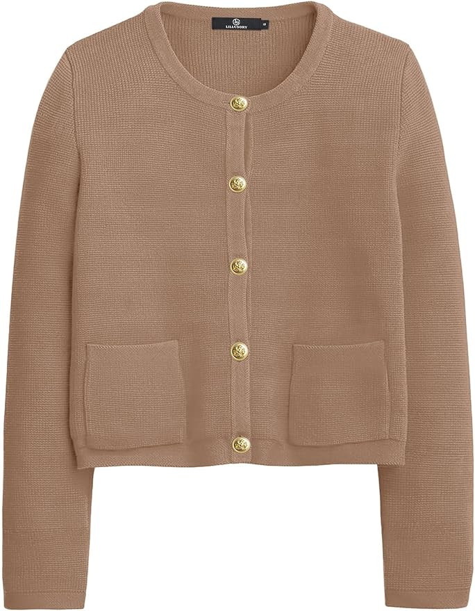 LILLUSORY Women's Knit Cardigan Sweaters 2023 Trendy Soft Cozy Medium Weight Open Front Gold Butt... | Amazon (US)