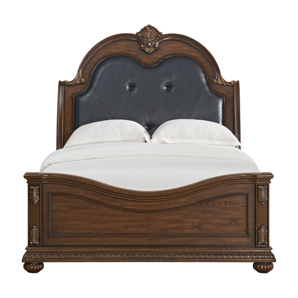 Concerto Queen Upholstered Bed with PU In Brown and Black | 1stopbedrooms