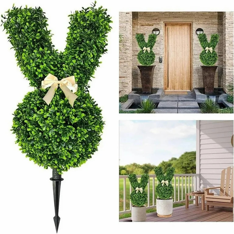 Bunny Topiary, Green Artificial Bunny-Shaped Topiary Tree Pot Fake Easter Bunny Plant, Easter Rab... | Walmart (US)