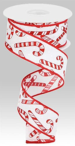 Candy Canes Wired Edge Ribbon - 10 Yards (Red, White, 1.5 Inch) | Amazon (US)