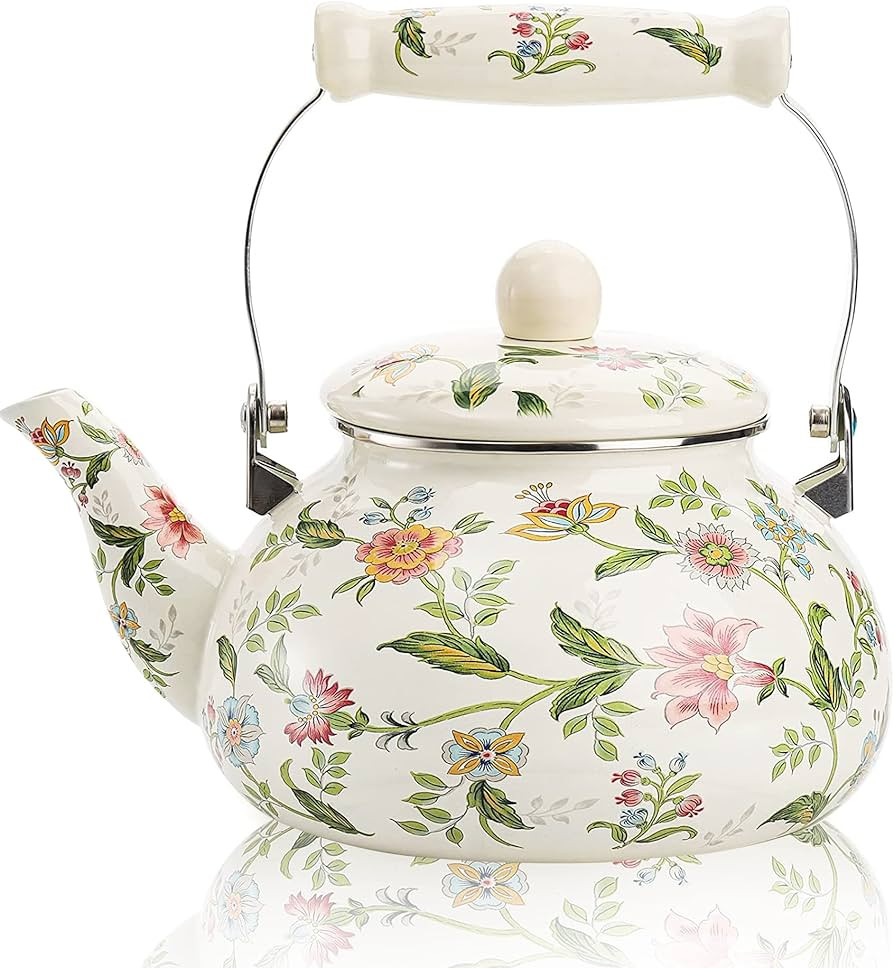 OLYTARU Enamel Teapot floral,Large Porcelain Enameled Teakettle,Colorful Water Tea Kettle pot for... | Amazon (US)