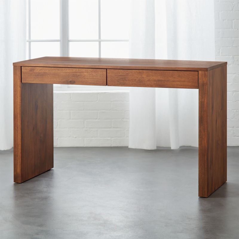 Runway Modern 2-Drawer Acacia Wood Desk + Reviews | CB2 | CB2