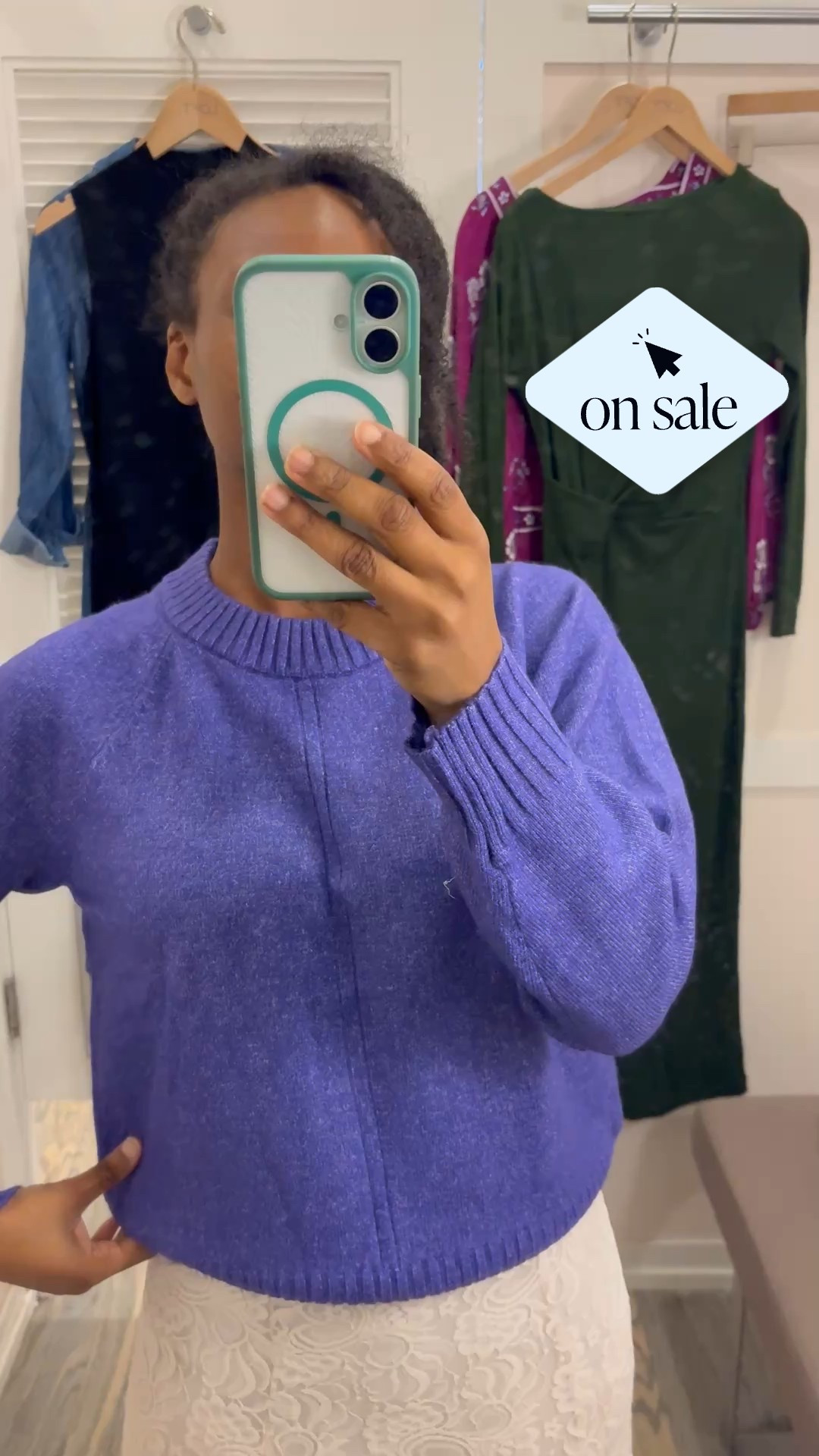Purple sweater. More purple in person not as blue. Wearing xs 

#LTKStyleTip #LTKSaleAlert #LTKFindsUnder50