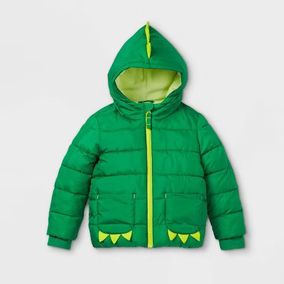 Toddler Boys' Dinosaur Print Hooded Puffer Jacket - Cat & Jack™ Green | Target