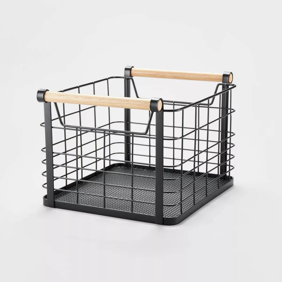 Small Wire Natural Wood Handles Milk Crate Black - Brightroom™ | Target