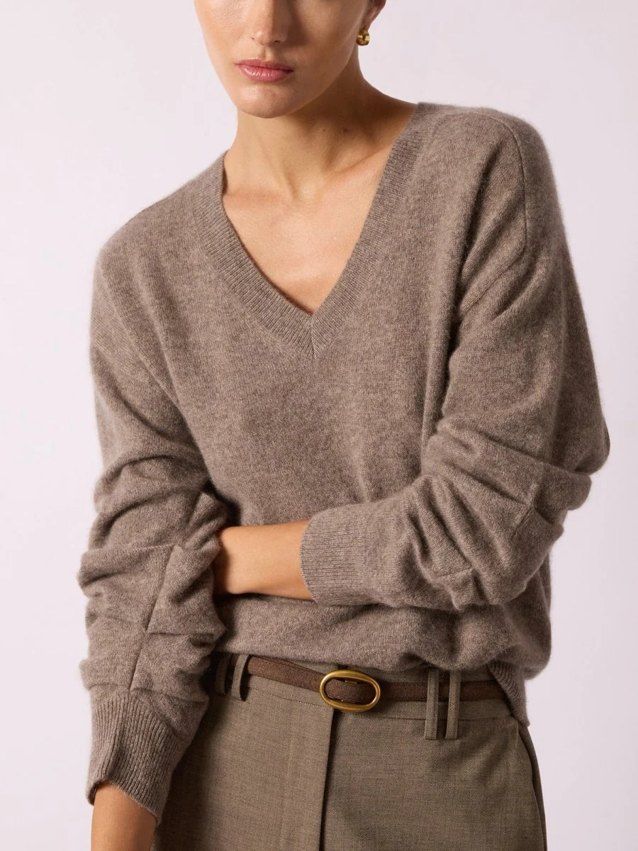 Women's Ennes Ruched Cashmere Sweater in Otter Mélange | Brochu Walker | Brochu Walker