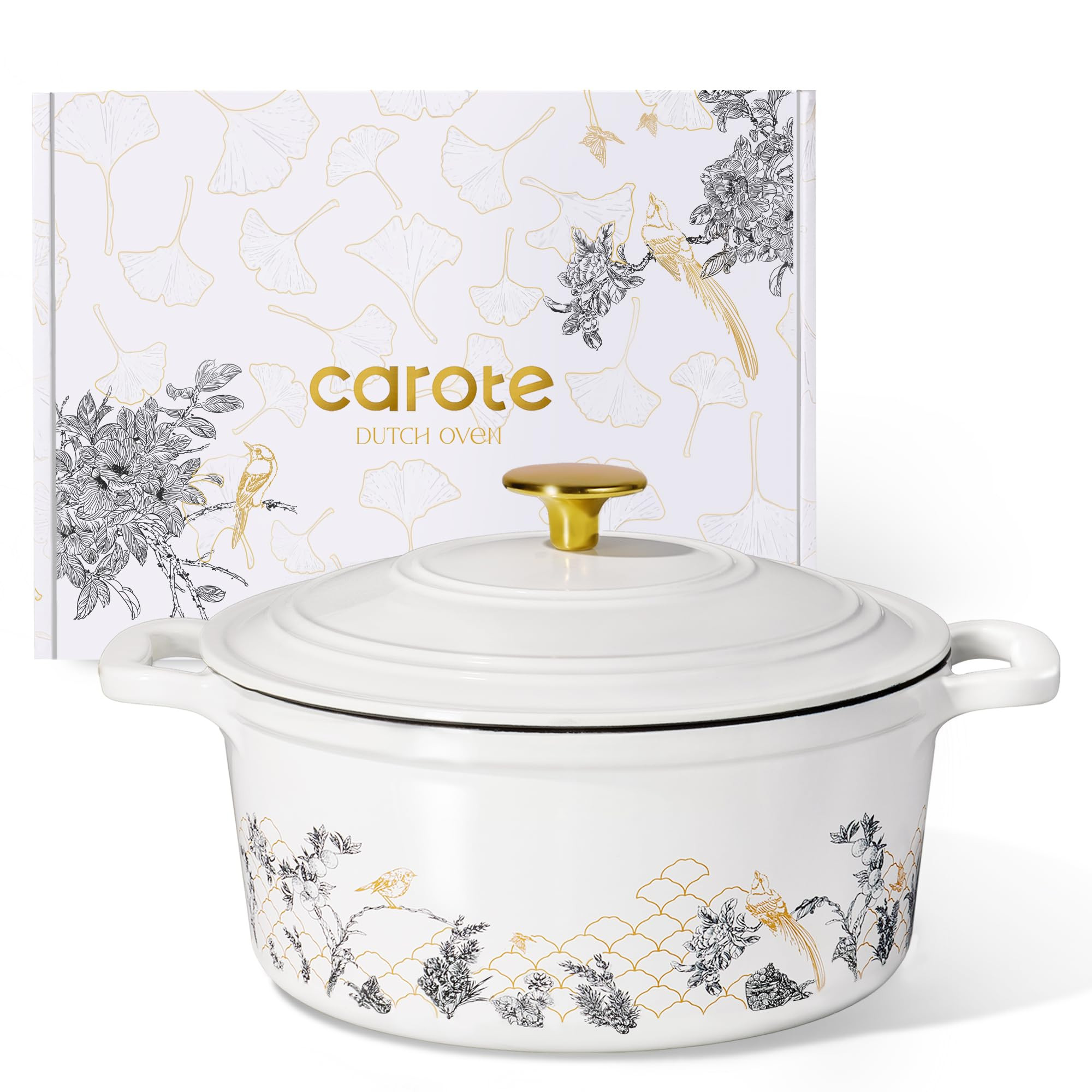 Amazon.com: CAROTE 5QT Cast Iron Dutch Oven Pot with Lid, Enameled Floral Dutch Ovens with Gift B... | Amazon (US)
