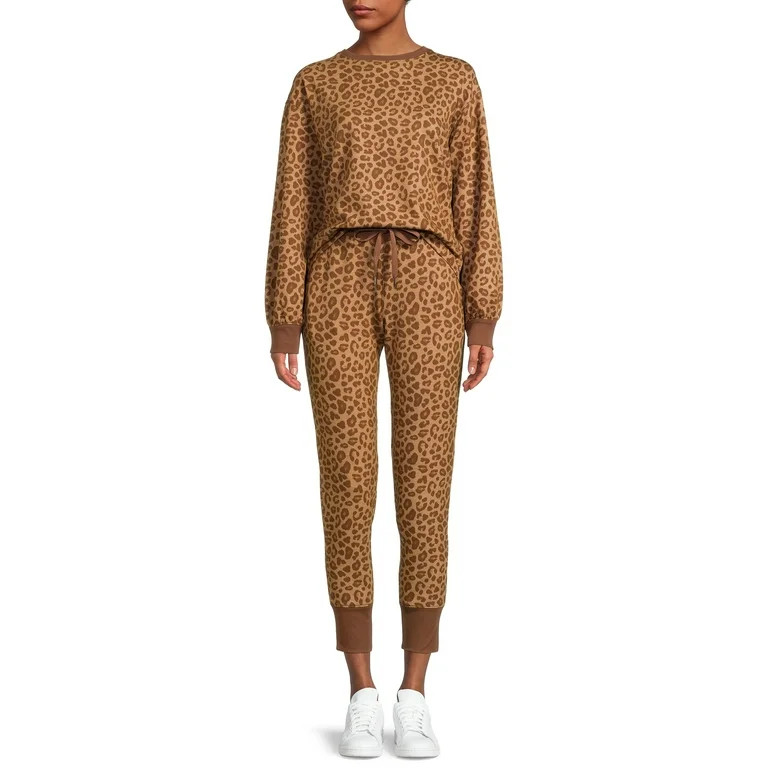 Athletic Works Women's Printed Brushed Jersey Sweatshirt and Jogger Pants Set, 2-Piece | Walmart (US)