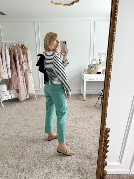 Can’t get enough of the bow detail on the back of this top!! Wearing size small! Spring outfits // casual outfits // work outfits // workwear // daytime outfits // date outfits // brunch outfits // J.Crew fashion 

#LTKSeasonal #LTKstyletip #LTKworkwear