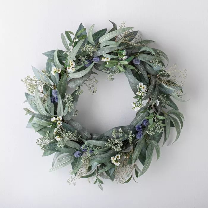 26" Artificial Eucalyptus and Berries Wreath Blue/Green - Threshold™ designed with Studio McGee | Target