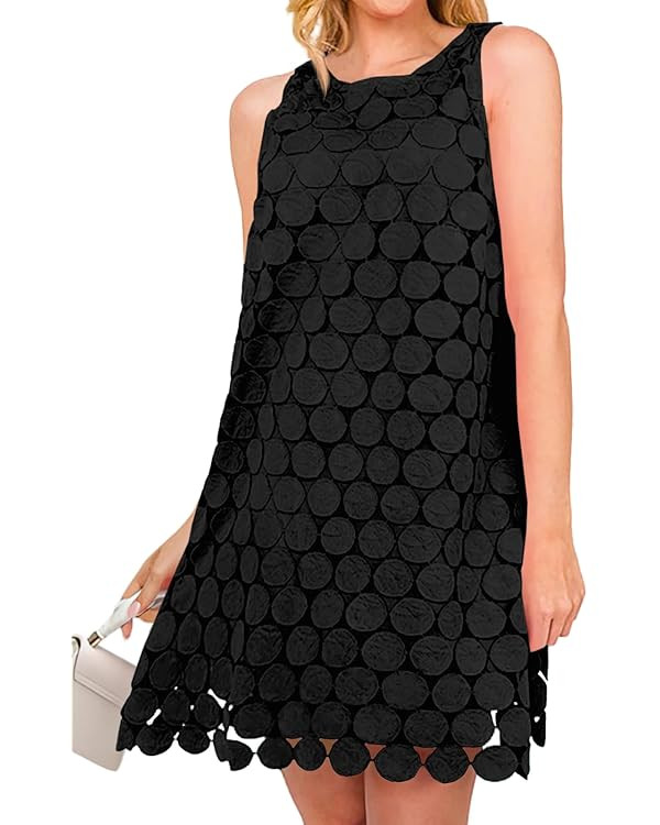 Wenrine Womens Summer Hollow Out Mini Dress Casual Sleeveless Scoop Neck Boho Short Beach Dresses | Amazon (US)