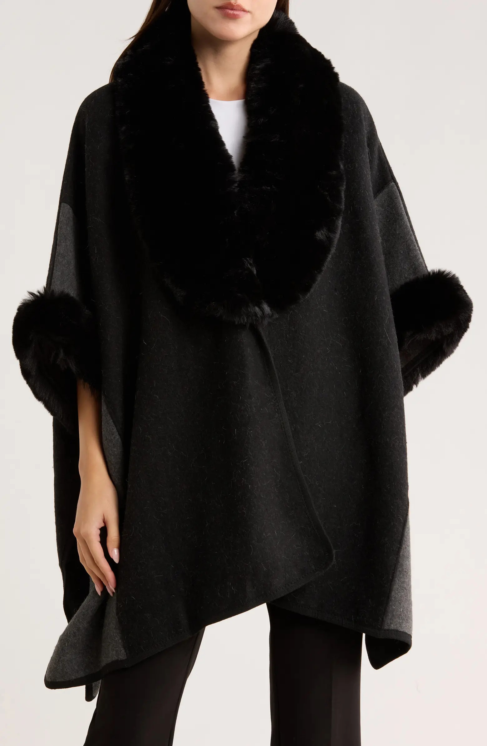 PATRIZIA LUCA Faux Fur Trim Cape | Nordstromrack | Nordstrom Rack
