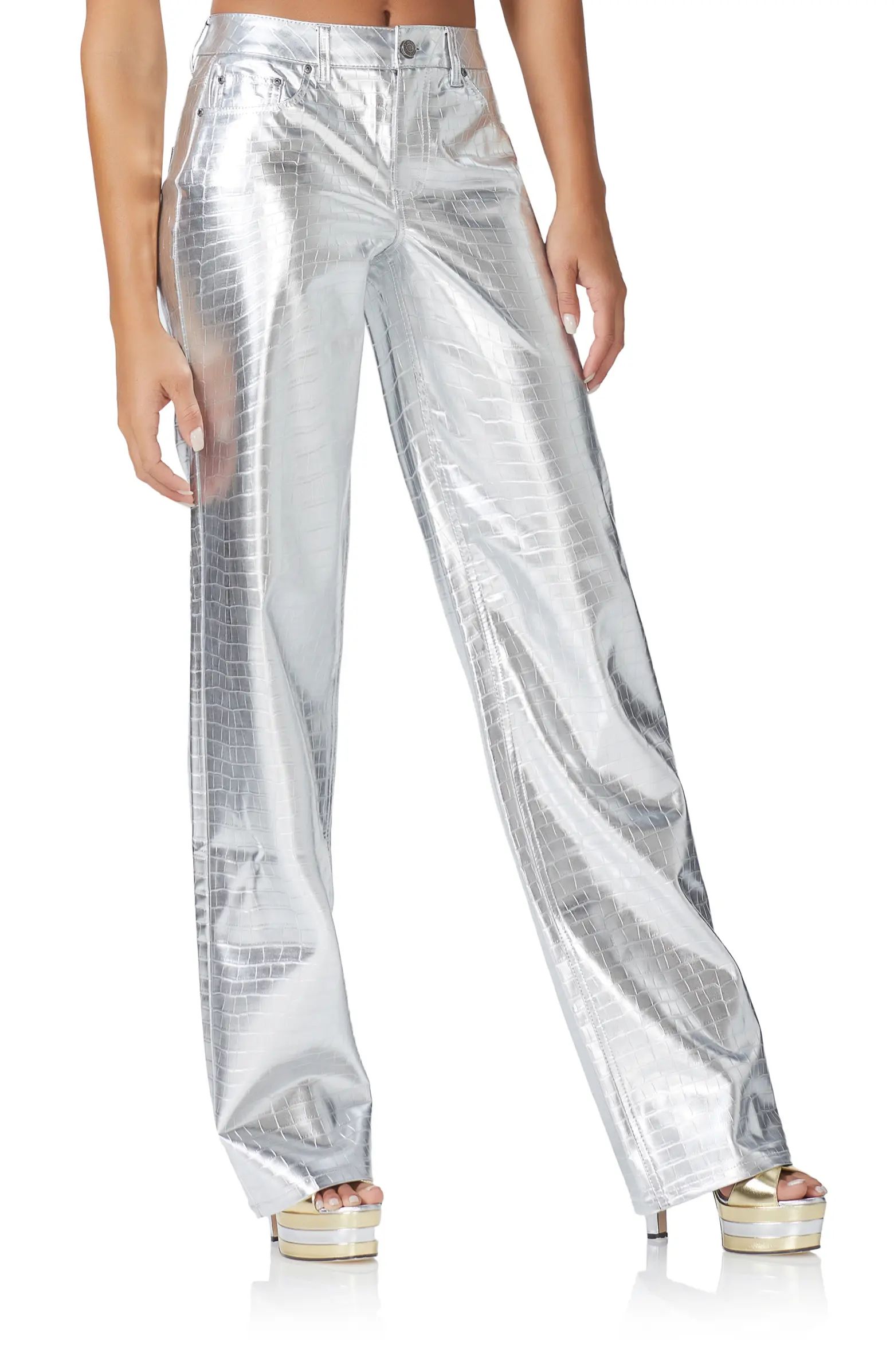 Marshall Croc Embossed Metallic Faux Leather Pants | Nordstrom