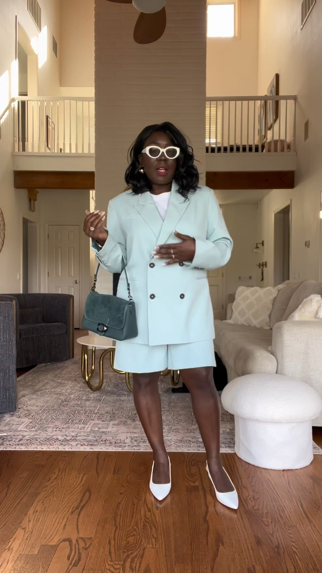 Love this Walmart set for Spring workwear!! This color is absolutely gorgeous! Styled it with white sling back heels, Coach purse, white tee, gold earrings and white sunglasses!!

#LTKworkwear #LTKVideo #LTKstyletip