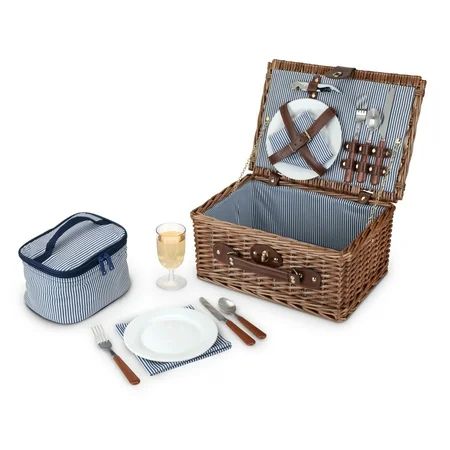 Twine 3838 Seaside Newport Wicker Picnic Basket, Serves 2 | Walmart (US)