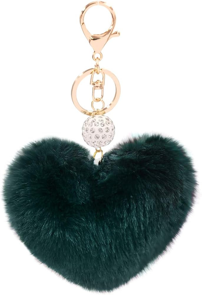 Women's Heart Faux Fur Pom Pom Key Chains Bag Accessory Puffball Keyring Backpack Charms for Girl... | Amazon (US)