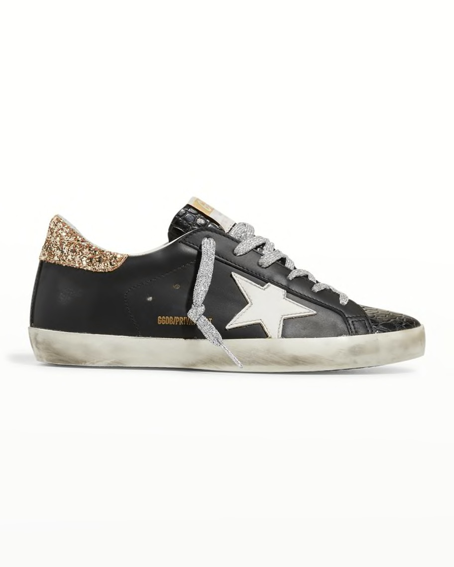 Golden Goose Superstar Leather Glitter Low-Top Sneakers | Neiman Marcus