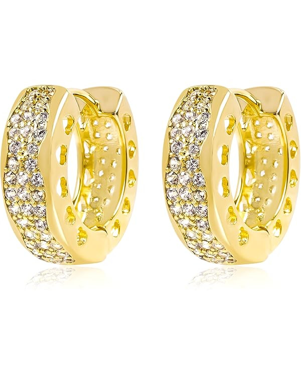 Gold Cubic Zirconia Chunky Hoop Earrings for Women 14K Gold Plated Thick Chunky Huggie Hoop Earri... | Amazon (US)