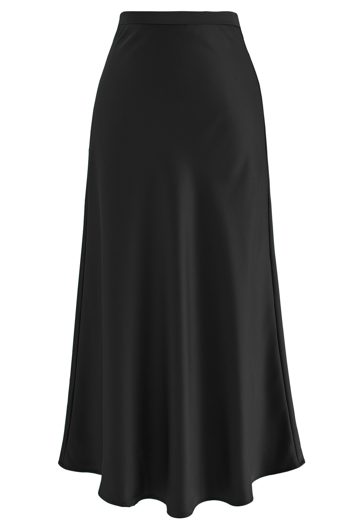 Satin Finish Bias Cut Midi Skirt in Black | Chicwish