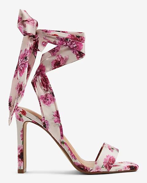 Floral Printed Lace Up Heeled Sandals | Express