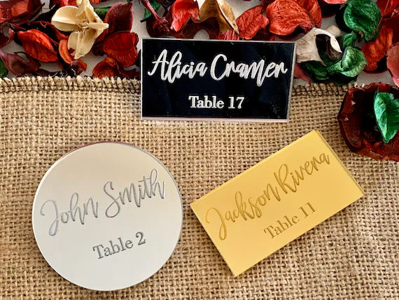 Personalized Mirror Acrylic Place Cards With Names and Tables - Etsy | Etsy (US)