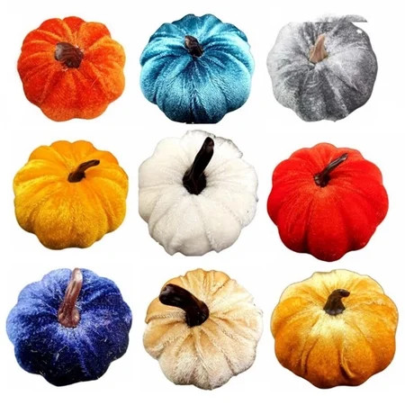 Younar Mini Artificial Pumpkins 9Pcs Orange Velvet Pumpkins Fall Decorations Mini Artificial Pumpkin | Walmart (US)