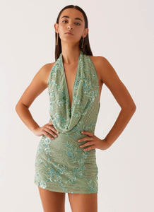 Olisa Cowl Neck Beaded Mini Dress - Mint | Peppermayo (Global)