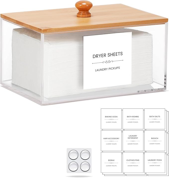 Dryer Sheet Holder with 30 waterproof Labels, Acrylic made tissue box holder, Acrylic Container S... | Amazon (US)