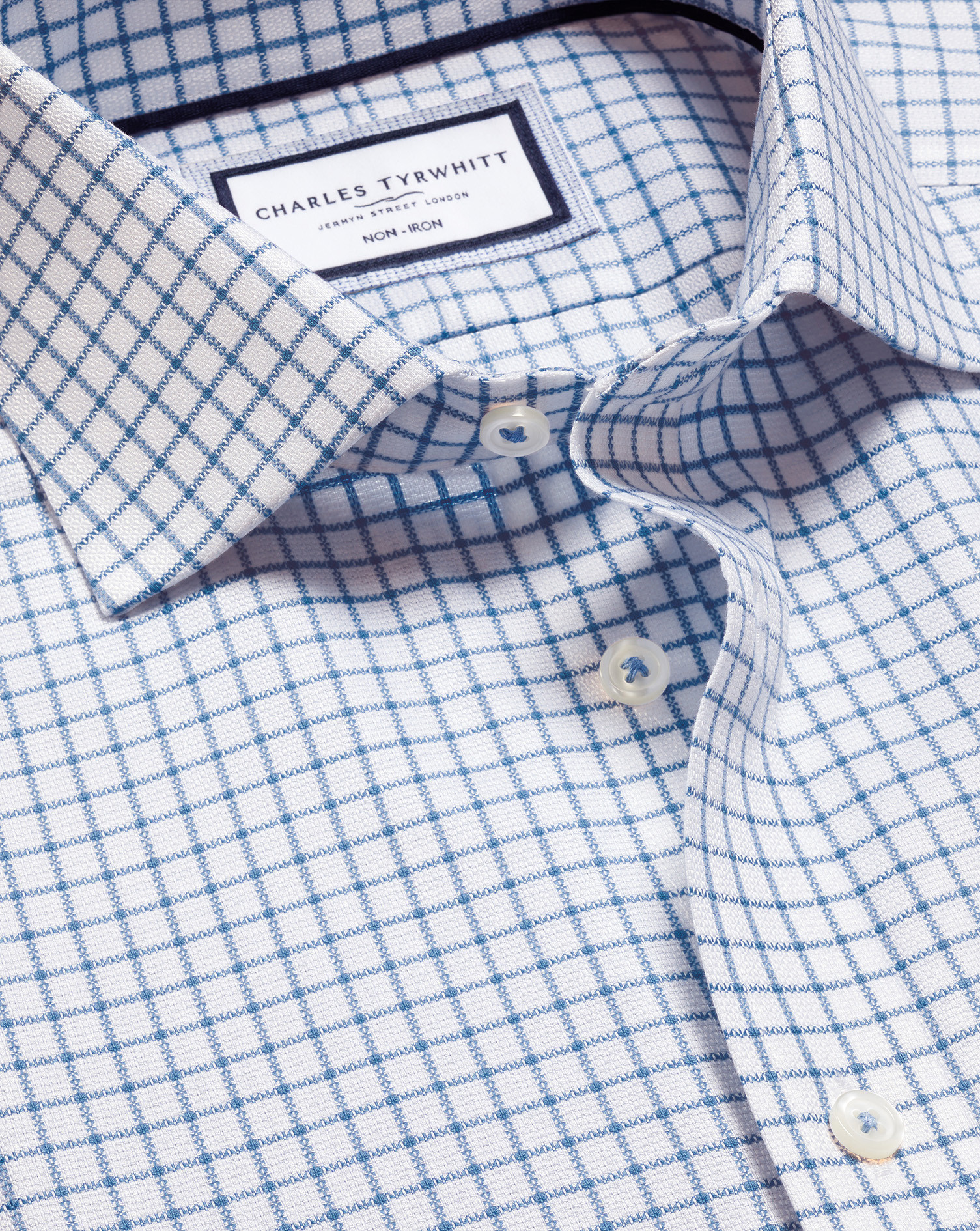 Non-Iron Westminster Weave Check Shirt - Ocean Blue | Charles Tyrwhitt