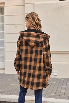 HOTOUCH Womens Fleece Lined Plaid Shacket Jacket Hoodies Flannel Button Down Boyfriend Shirts Win... | Amazon (US)