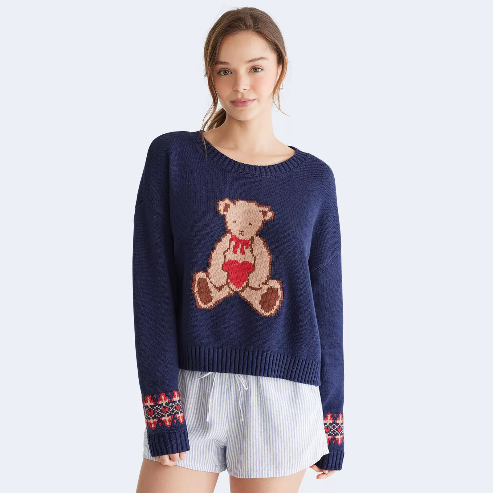 Juniors' Aeropostale Slouchy Sweater with Bear Graphic & Colorful Cuffs, Girl's, Size: Small, Blu... | Kohl's