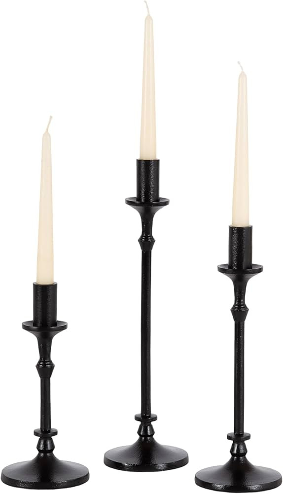 Kate and Laurel Lahari Vintage Three-Piece Taper Candle Holder Set, Set of 3, Black, Cast Aluminu... | Amazon (US)