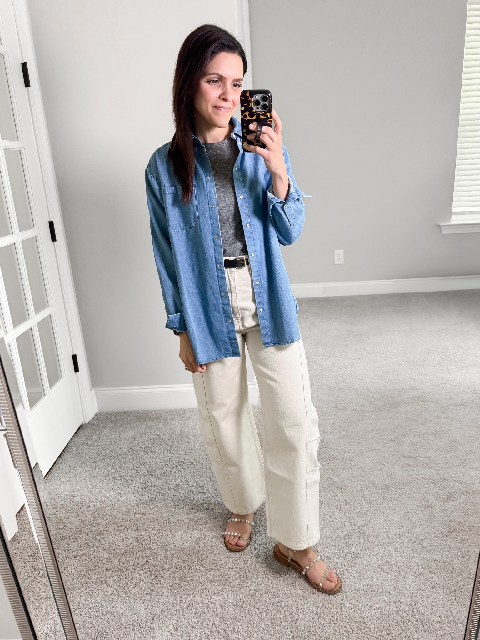 What I wore: 
chambray shirt: Sezane, XS
Tee: Madewell, XS
Cargo Jean: Triarchy, linked similar
Sandals: Steve Madden, tts 

#LTKStyleTip