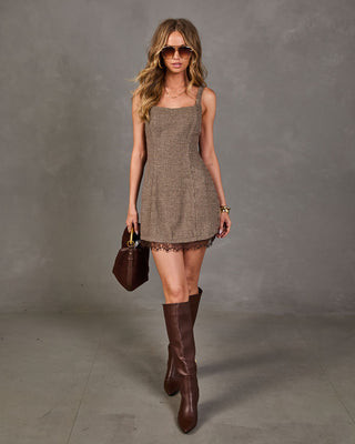 Norah Plaid Lace Trim Mini Dress Brown Plaid / S | VICI