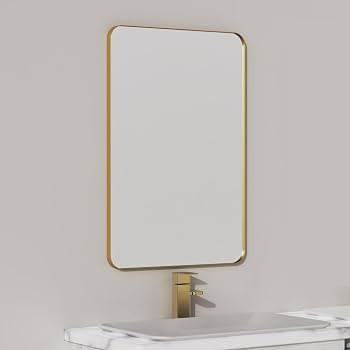 VocalStar Gold Bathroom Mirror for Wall, 24 x 36 Inch Metal Framed Rounded Rectangle Vanity Mirro... | Amazon (US)