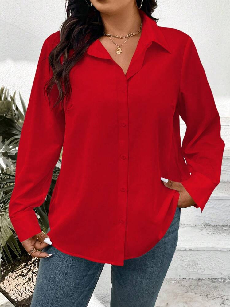 EMERY ROSE Women's Plus Size Single Breasted Long Sleeve Shirt For New Year Clothes Fall Cloth Fo... | SHEIN
