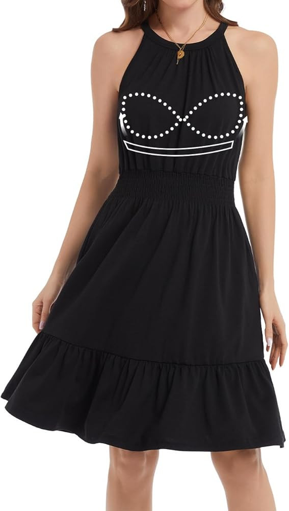 Women Dresses with Built in Bra 2026 Casual Flowy Halter Sundress with Pocket Elastic Waist Ruffl... | Amazon (US)