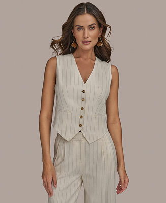 Donna Karan New York Women's Linen-Blend Pinstripe Vest, Regular & Petite - Macy's | Macy's