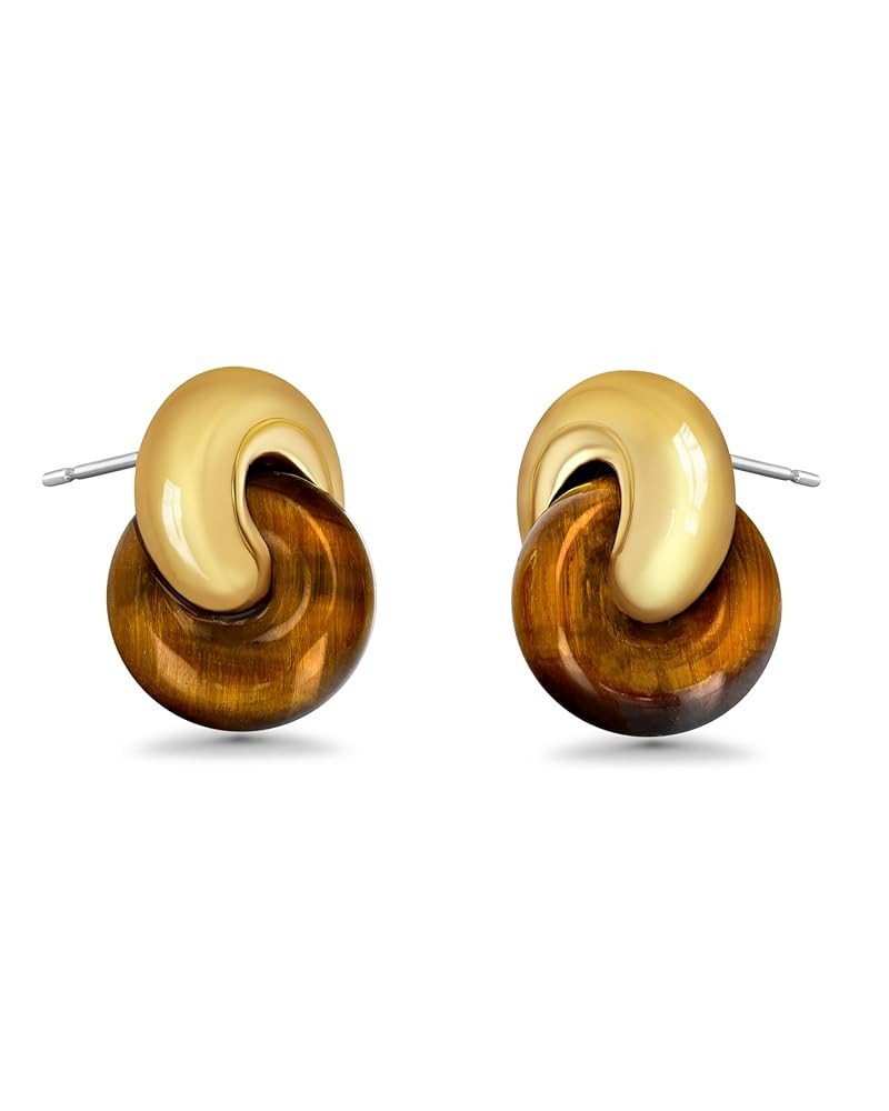 Small Twist Interlock Chunky 18K gold plated Gemstone Natural Stone (Brown, Green, Pink, White) S... | Amazon (US)