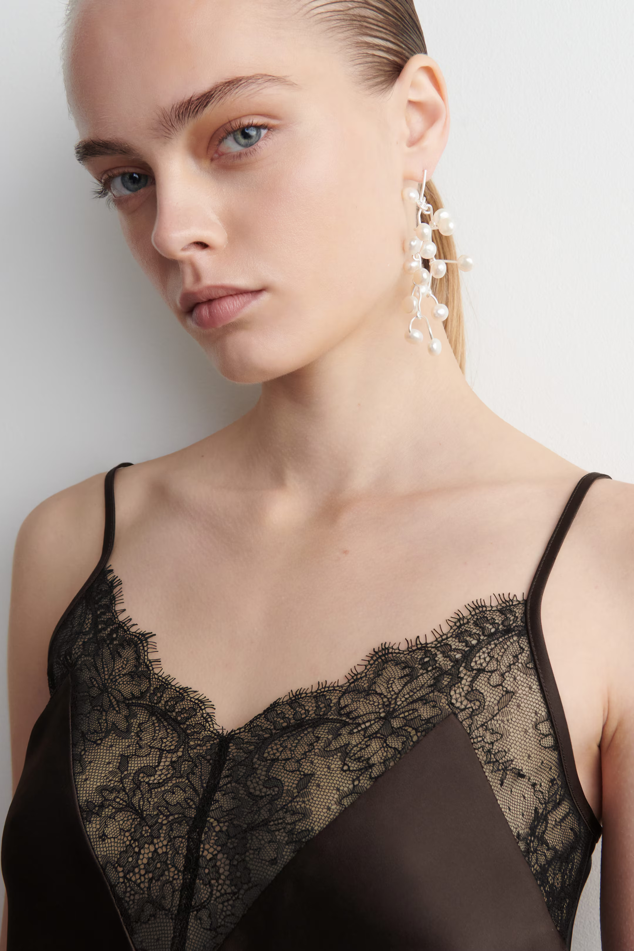 LACE-TRIMMED SATIN CAMI TOP - BROWN | COS GB | COS UK