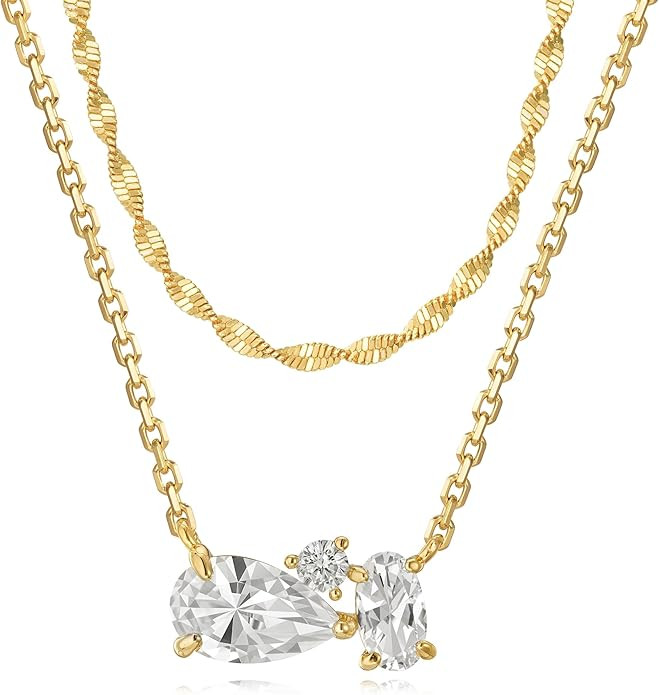 Dainty Gold Necklaces for Women Cubic Zirconia 14k Gold Plated Layered Necklaces, Simple Diamond ... | Amazon (US)
