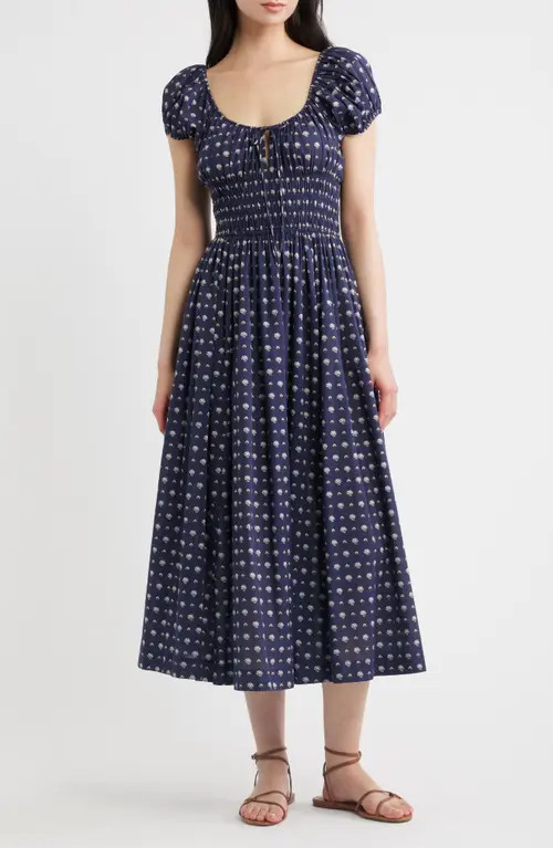 DÔEN Quinn Organic Cotton Poplin Maxi Dress in Bleu Foulard De La Mer at Nordstrom, Size Small | Nordstrom