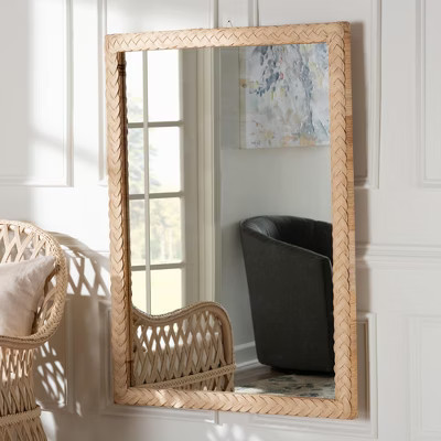 bali & pari Lanica Japandi Sun Bleached Rattan Wall Mirror | Target