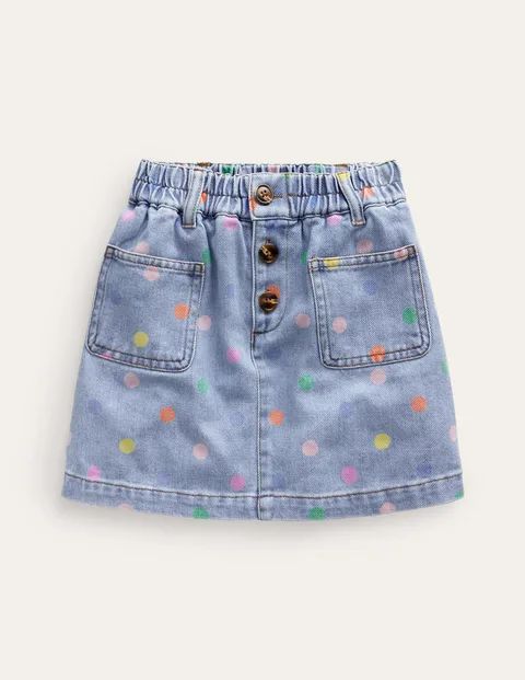 Button Pull-on Mini Skirt - Denim Multi Spot | Boden (US)