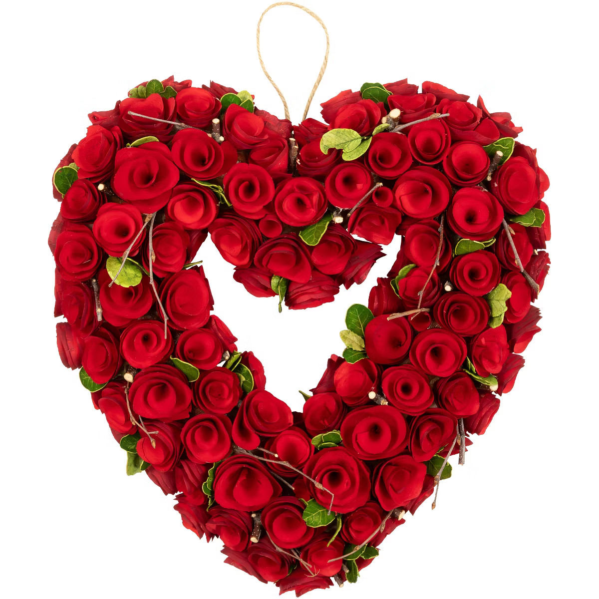 Northlight Wooden Roses Floral Artificial Valentine's Day Heart Wreath - 14" - Red | Target