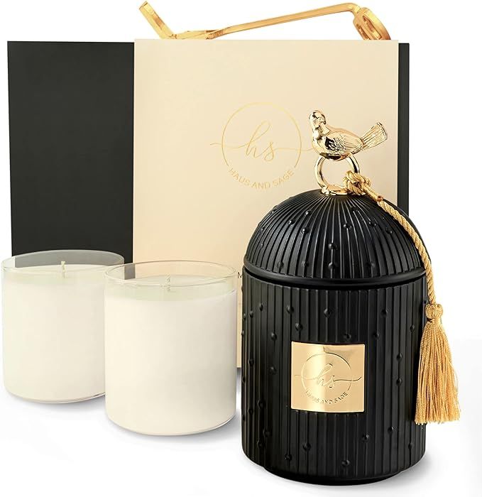 Luxury Scented Candles Gift Set for Women - Candle Holder + 2 x 8.5oz Premium Scented Candles for... | Amazon (US)