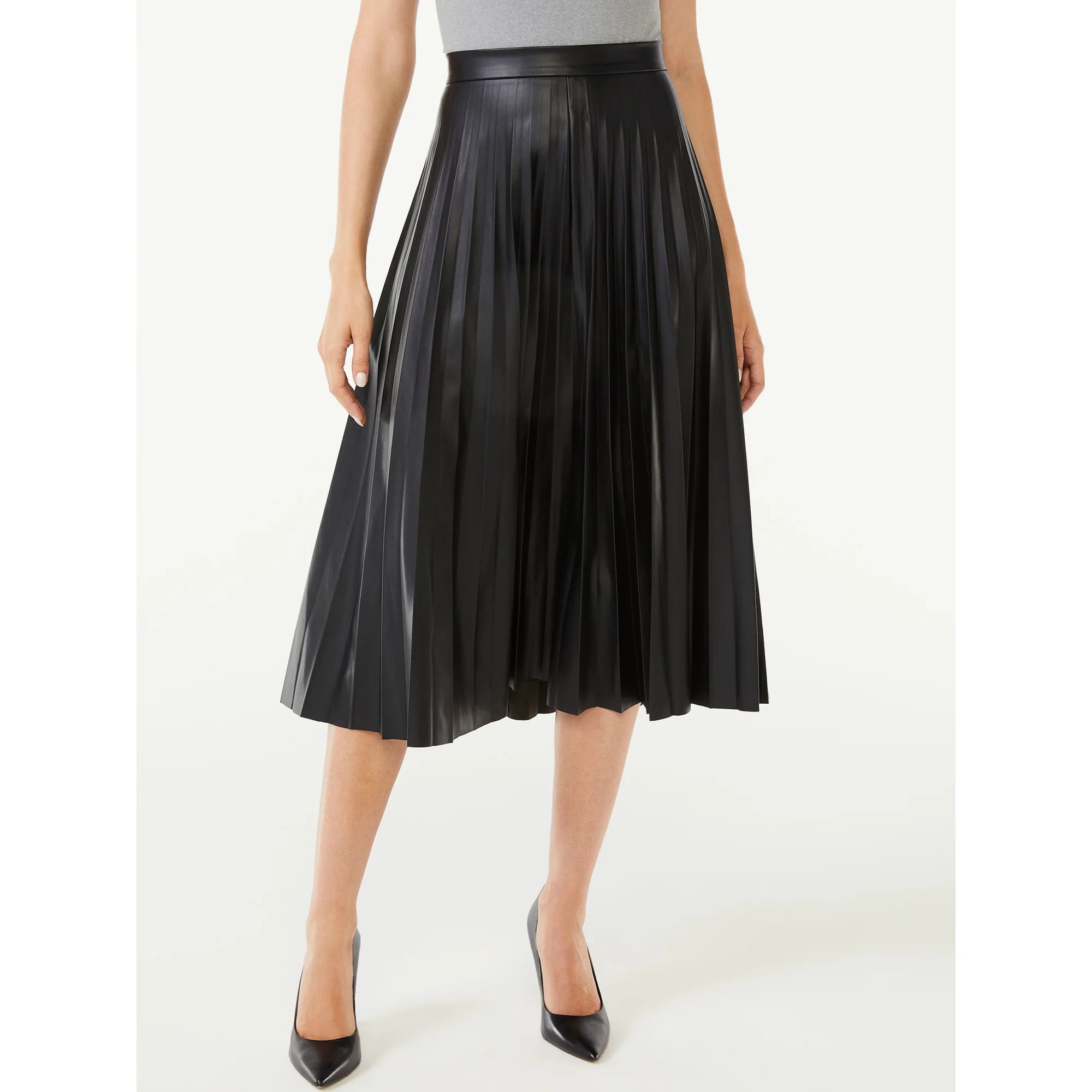 Scoop Women’s Faux Leather Pleated Skirt | Walmart (US)