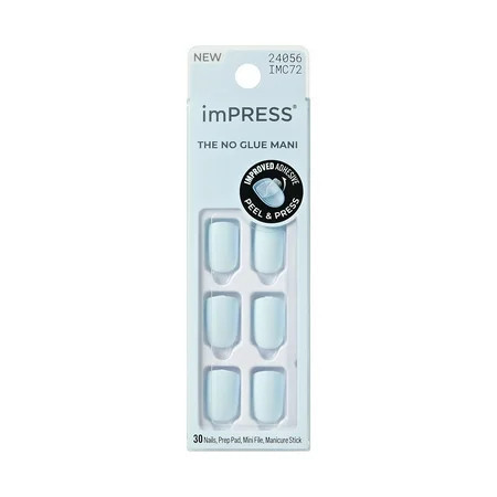 KISS imPRESS Color Press On Nails ‘Loom’ Blue Short Squoval 30 Count | Walmart (US)