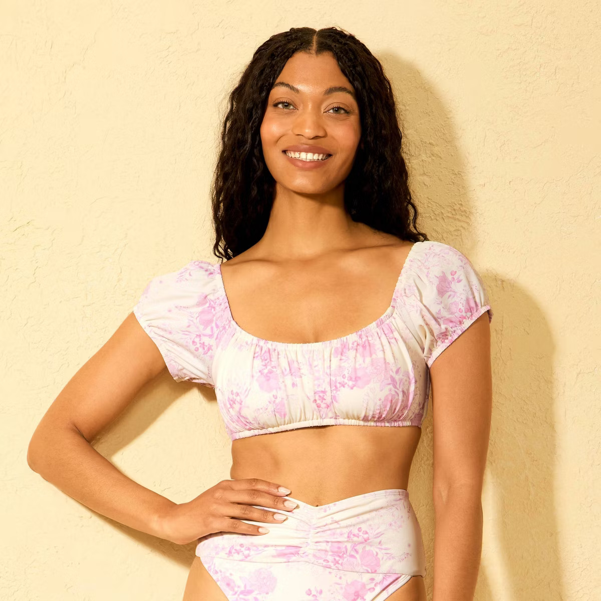 Women's Floral Print Shirred Bralette Bikini Top - Shade & Shore™ Pink | Target