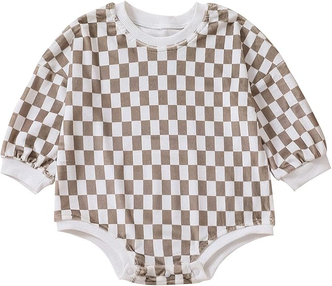Kayotuas Baby Neutral Clothes Checkerboard Crewneck Sweatshirt Romper Oversized Long Sleeve Plaid... | Amazon (US)